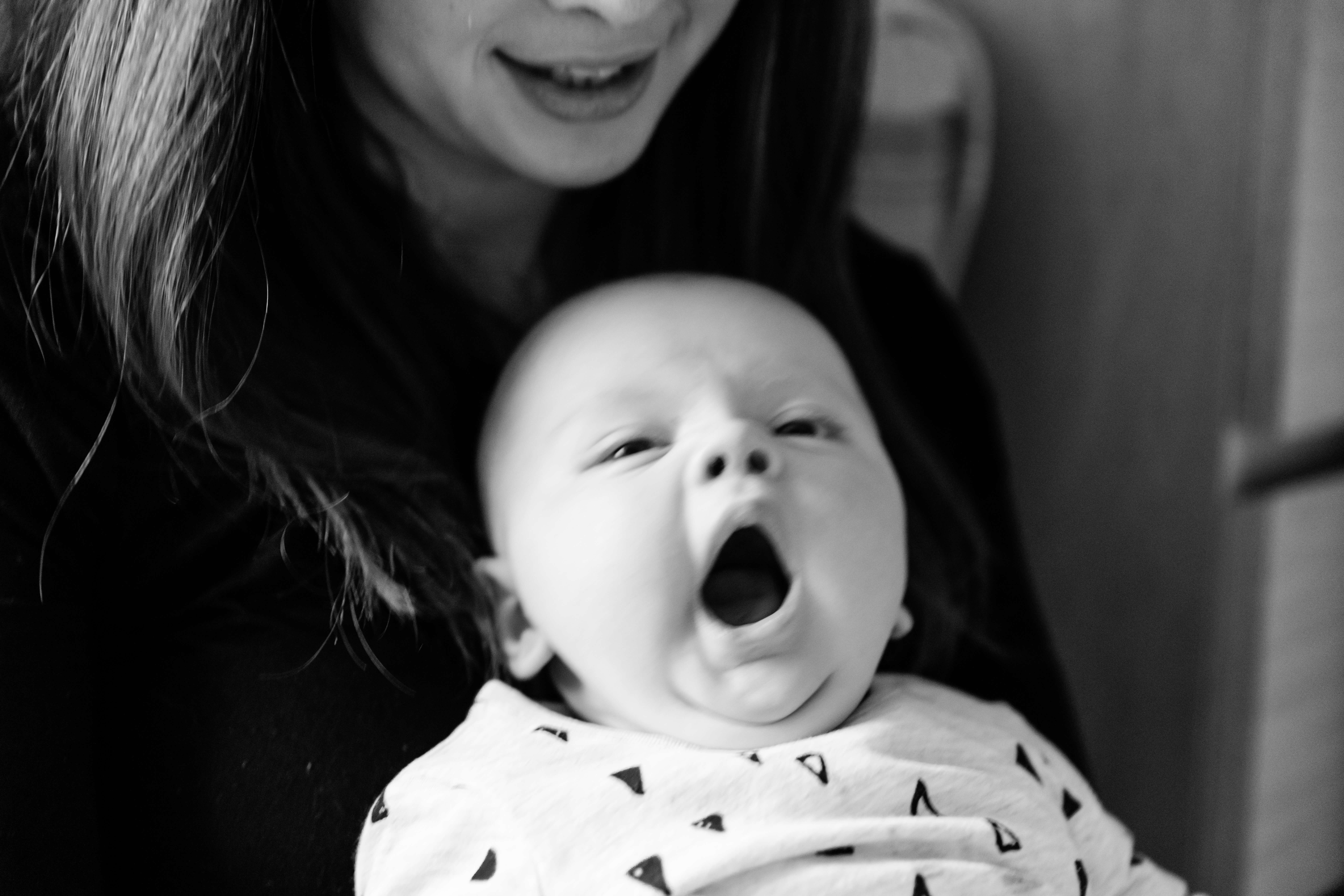 lockdown baby yawn black and white closeup by Chelmsford photographer Kika Mitchell