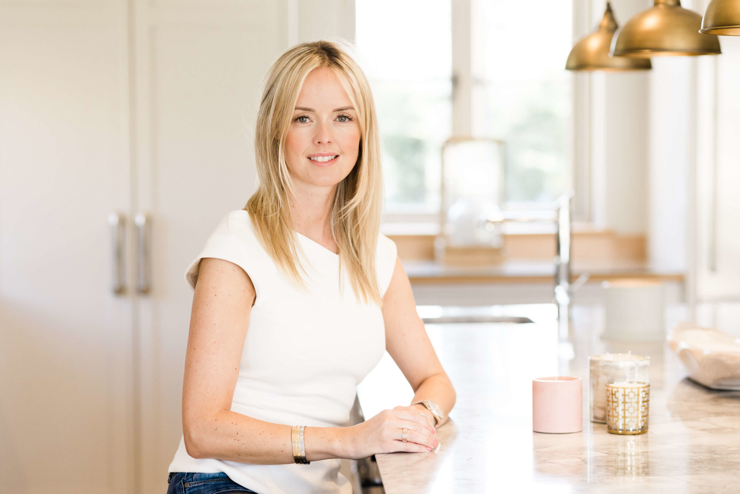 Cova London founder Leanne Holloway in her kitchen on personal branding shoot captured by Chelmsford photographer Kika mItchell photography